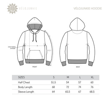 maattabel hoodie velojunkie