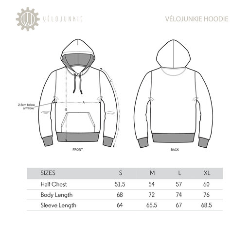 maattabel velojunkie hoodie